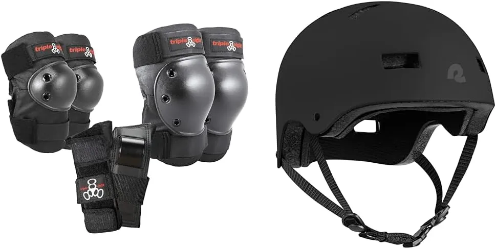 Triple Eight Saver Series Pad Set with Kneesavers, Elbowsavers, Wristsavers & Retrospec Dakota BMX/Skate Helmet - Large