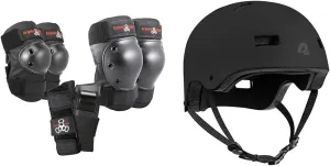 Triple Eight Saver Series Pad Set with Kneesavers, Elbowsavers, Wristsavers & Retrospec Dakota BMX/Skate Helmet - Large