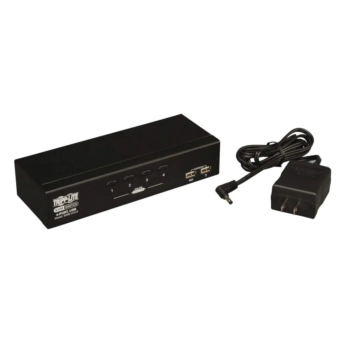 Tripp Lite 4-Port Desktop KVM Switch, USB-B, VGA HD15 Input, USB Keyboard & Mouse Inputs, 3-Year Warranty (B006-VU4-R)