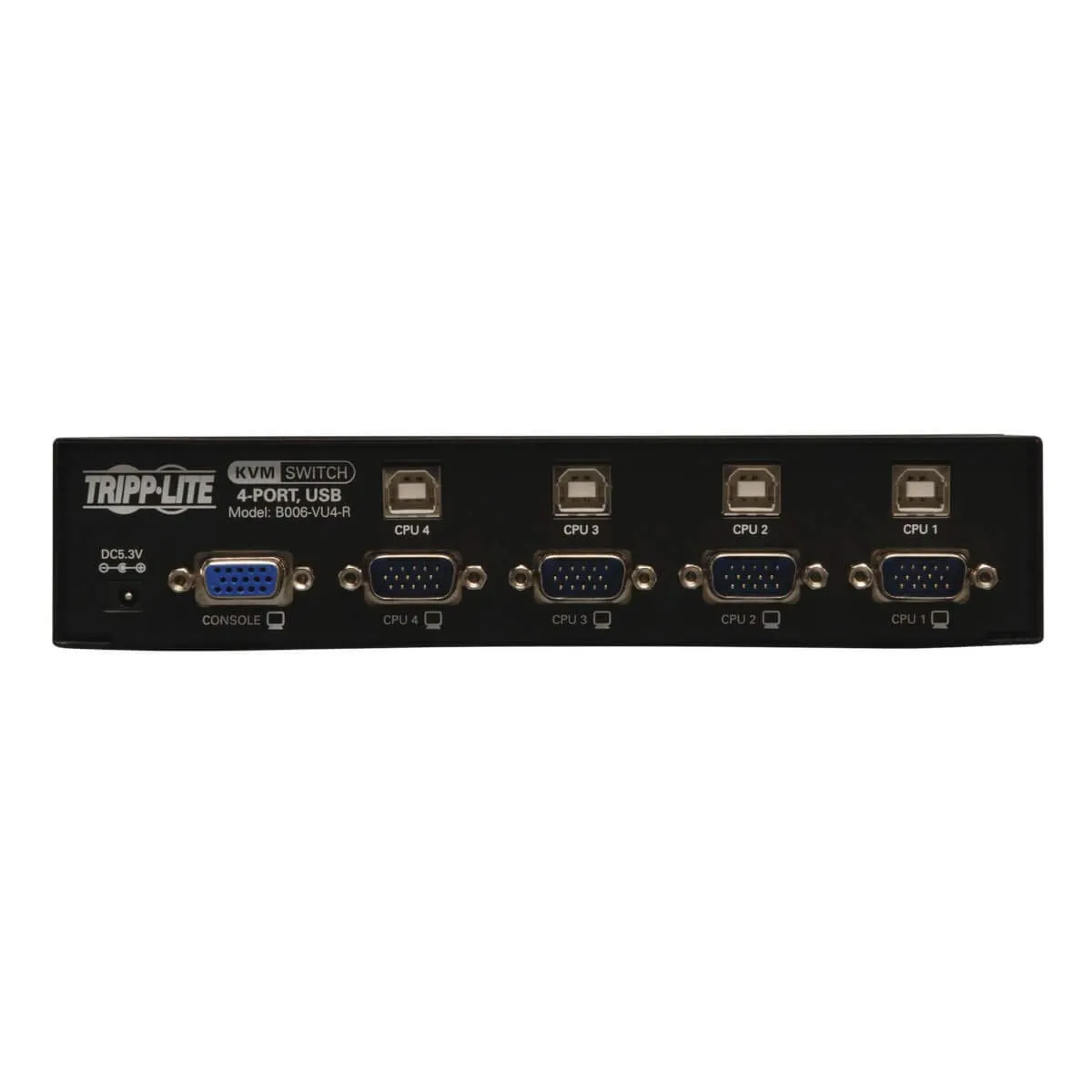 Tripp Lite 4-Port Desktop KVM Switch, USB-B, VGA HD15 Input, USB Keyboard & Mouse Inputs, 3-Year Warranty (B006-VU4-R)