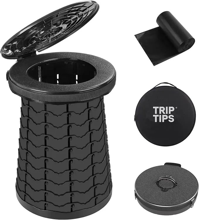 TRIPTIPS Upgrade XXL Retractable Portable Toilet for Camping Height Adjustable Travel Toilet Foldable Camping Toilet Portable Toilet for Adults and Kids, Collapsible Stool