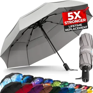 TUMELLA Strongest Windproof Travel Umbrella (Compact, Superior & Beautiful), Small Strong but Light Portable and Automatic Folding Rain Umbrella, Durable Premium Grip, Fits Car & Backpack