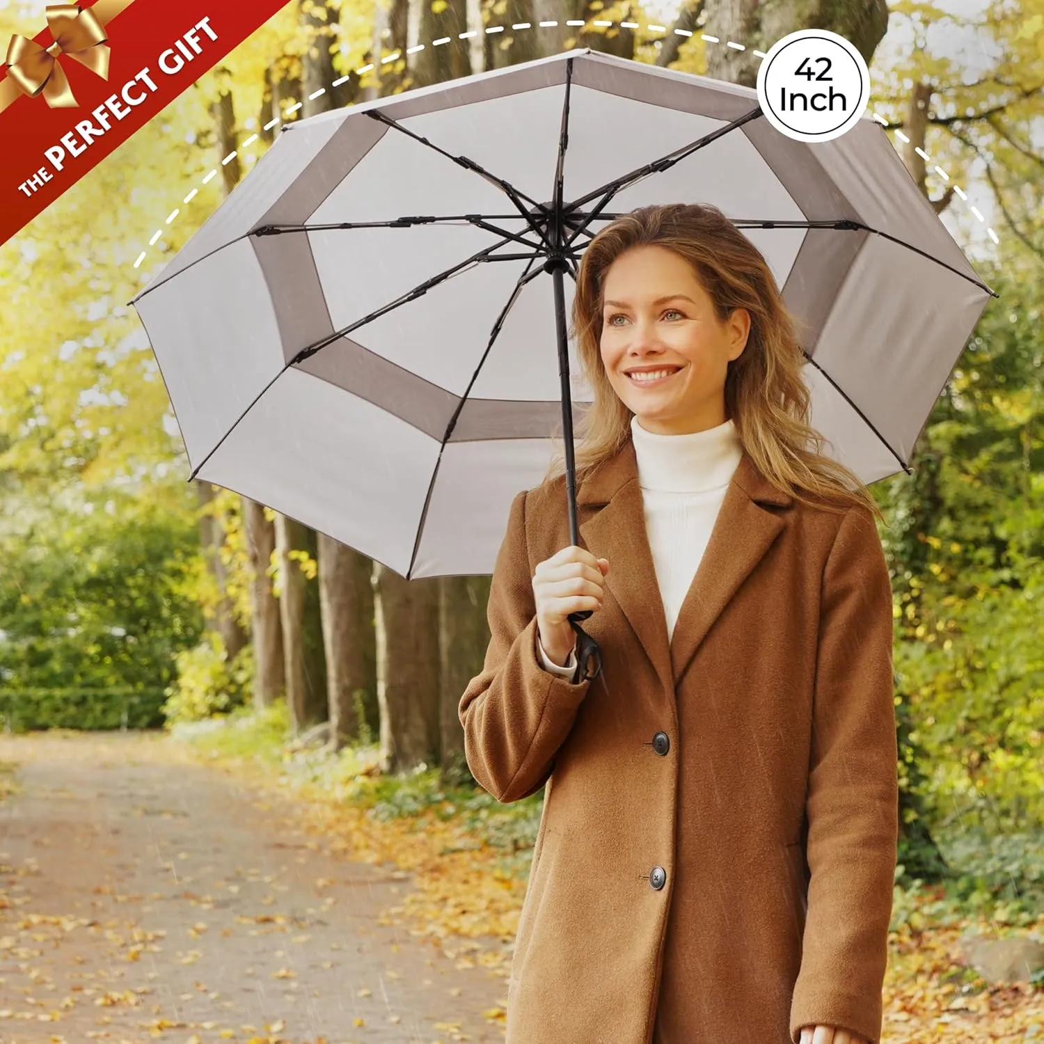 TUMELLA Strongest Windproof Travel Umbrella (Compact, Superior & Beautiful), Small Strong but Light Portable and Automatic Folding Rain Umbrella, Durable Premium Grip, Fits Car & Backpack