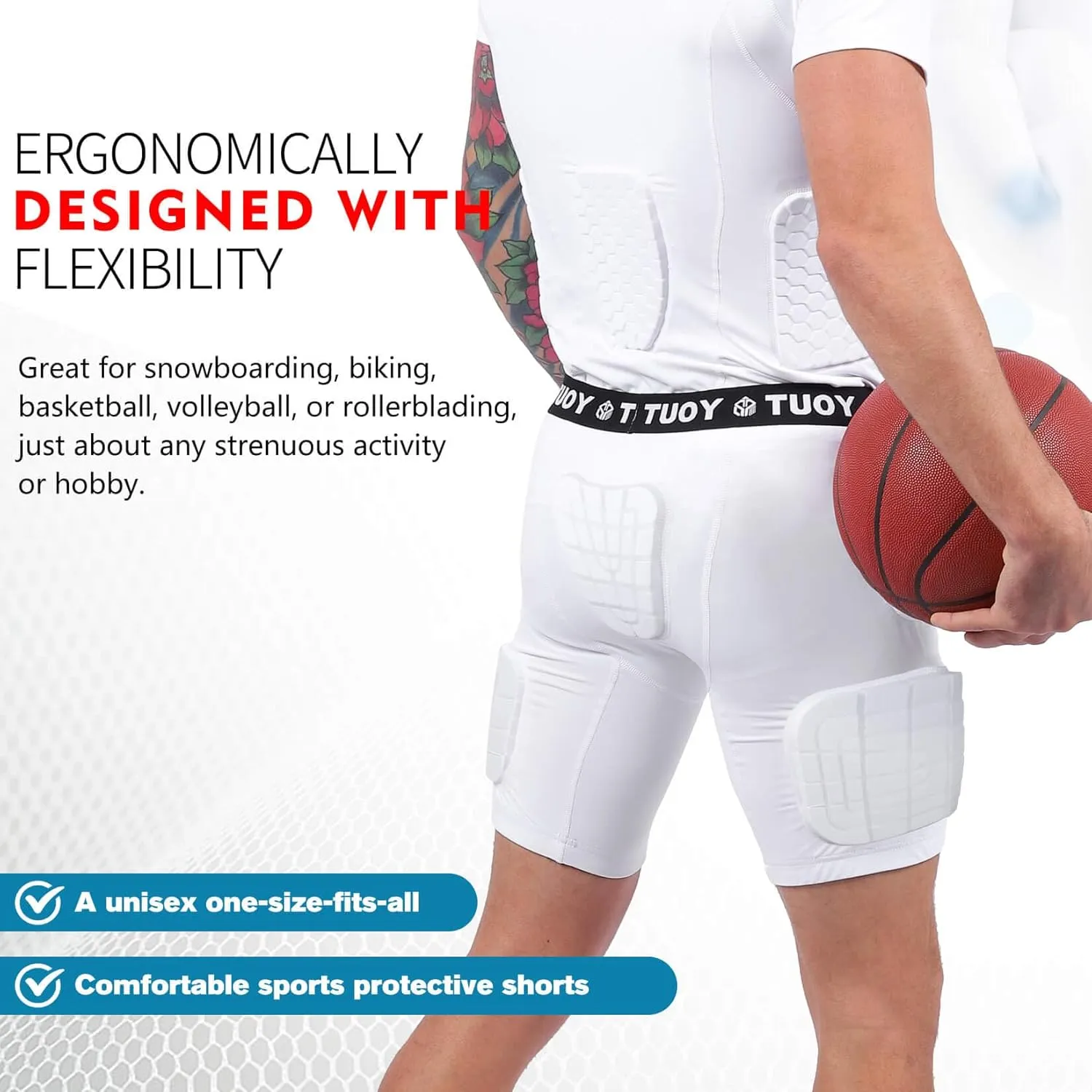 TUOY Adult Padded Compression Shorts 5-Pad Football Girdle Hip Thigh Protector