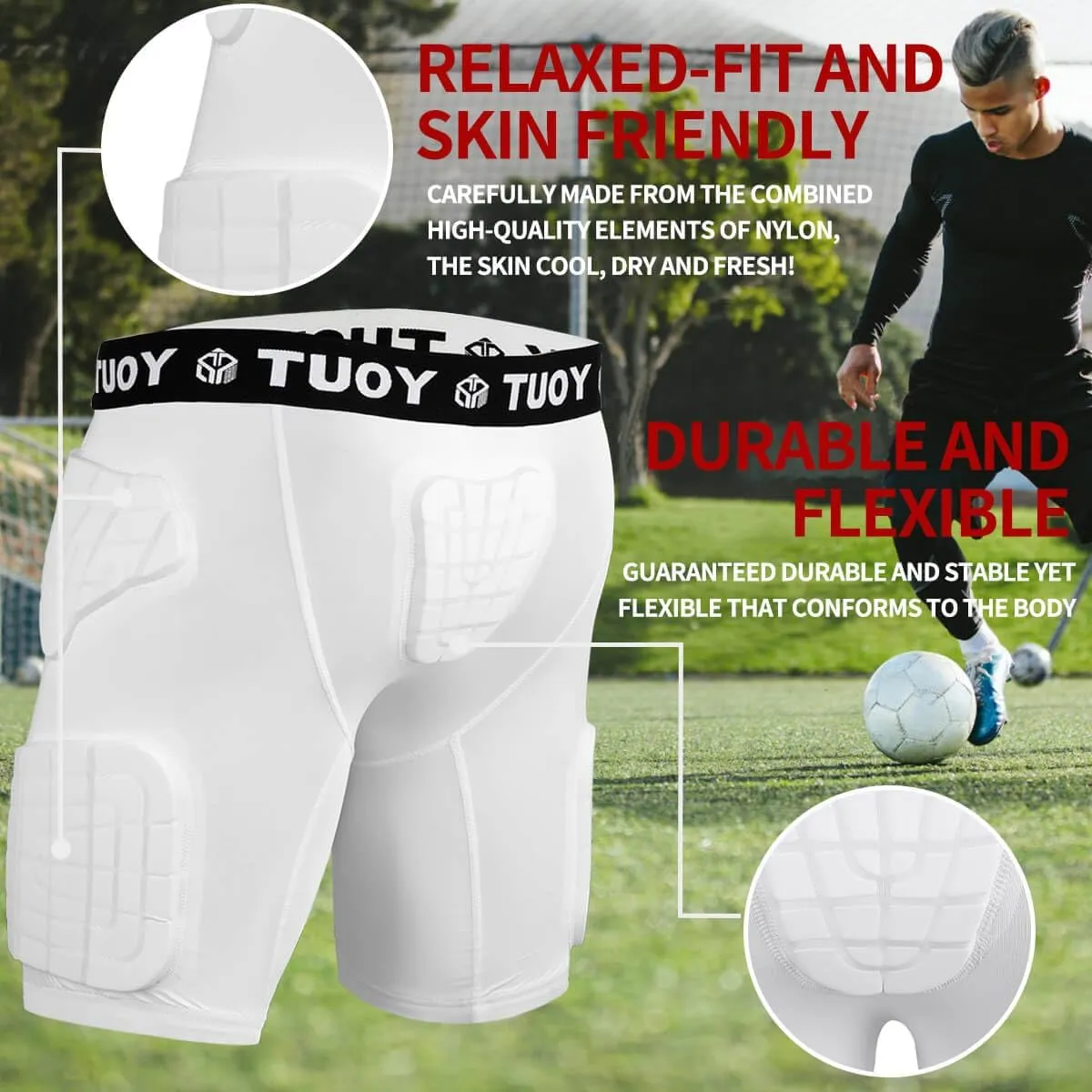 TUOY Adult Padded Compression Shorts 5-Pad Football Girdle Hip Thigh Protector
