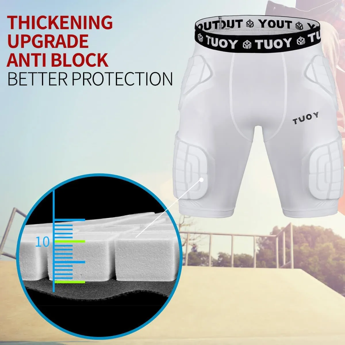 TUOY Adult Padded Compression Shorts 5-Pad Football Girdle Hip Thigh Protector