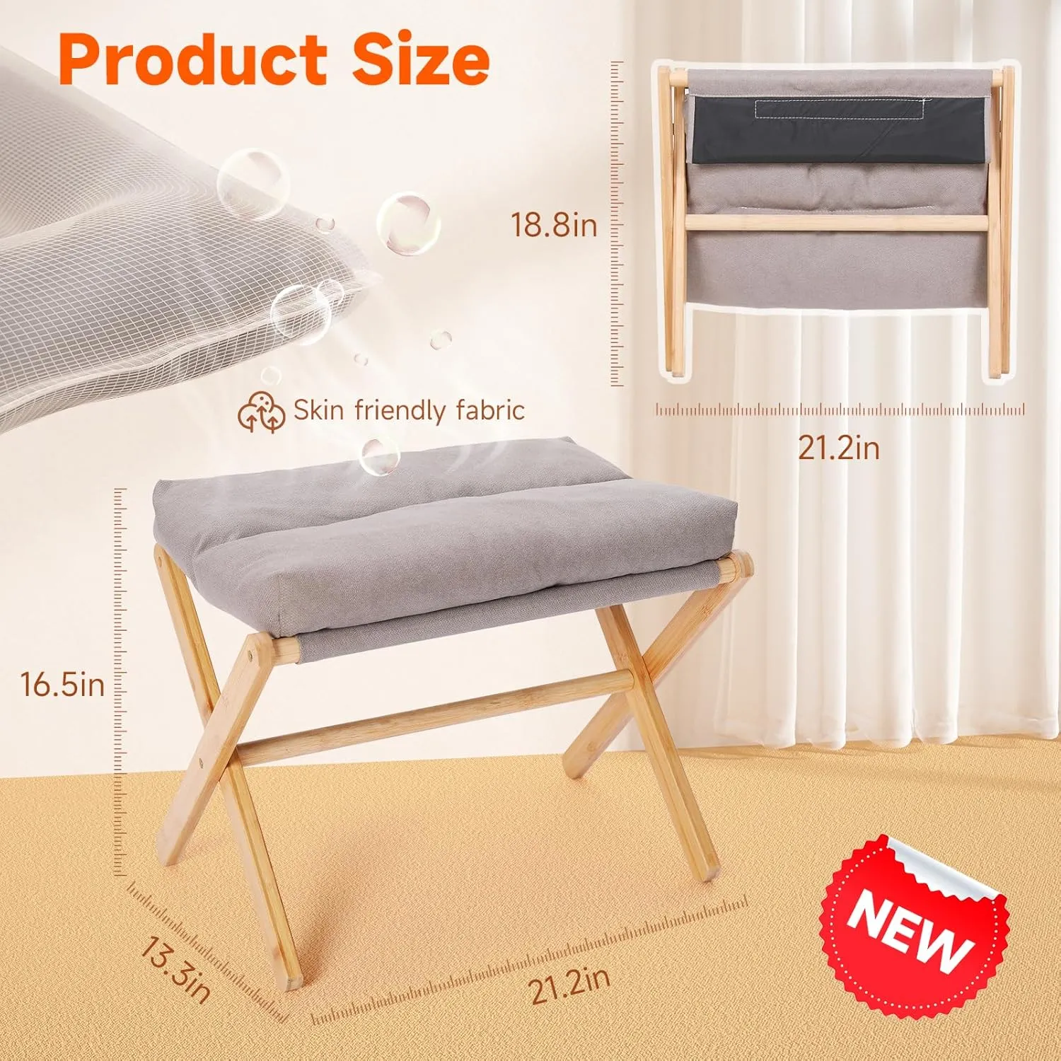 TYYIHUA Folding Foot Stool,Small Ottoman Foot Rest for Couch,Wooden Footstool,Change Shoes Bench,Modern X Ottoman Chair for Living Room, Entryway, Children Room, Bedroom,Caravaning (Light Gray)