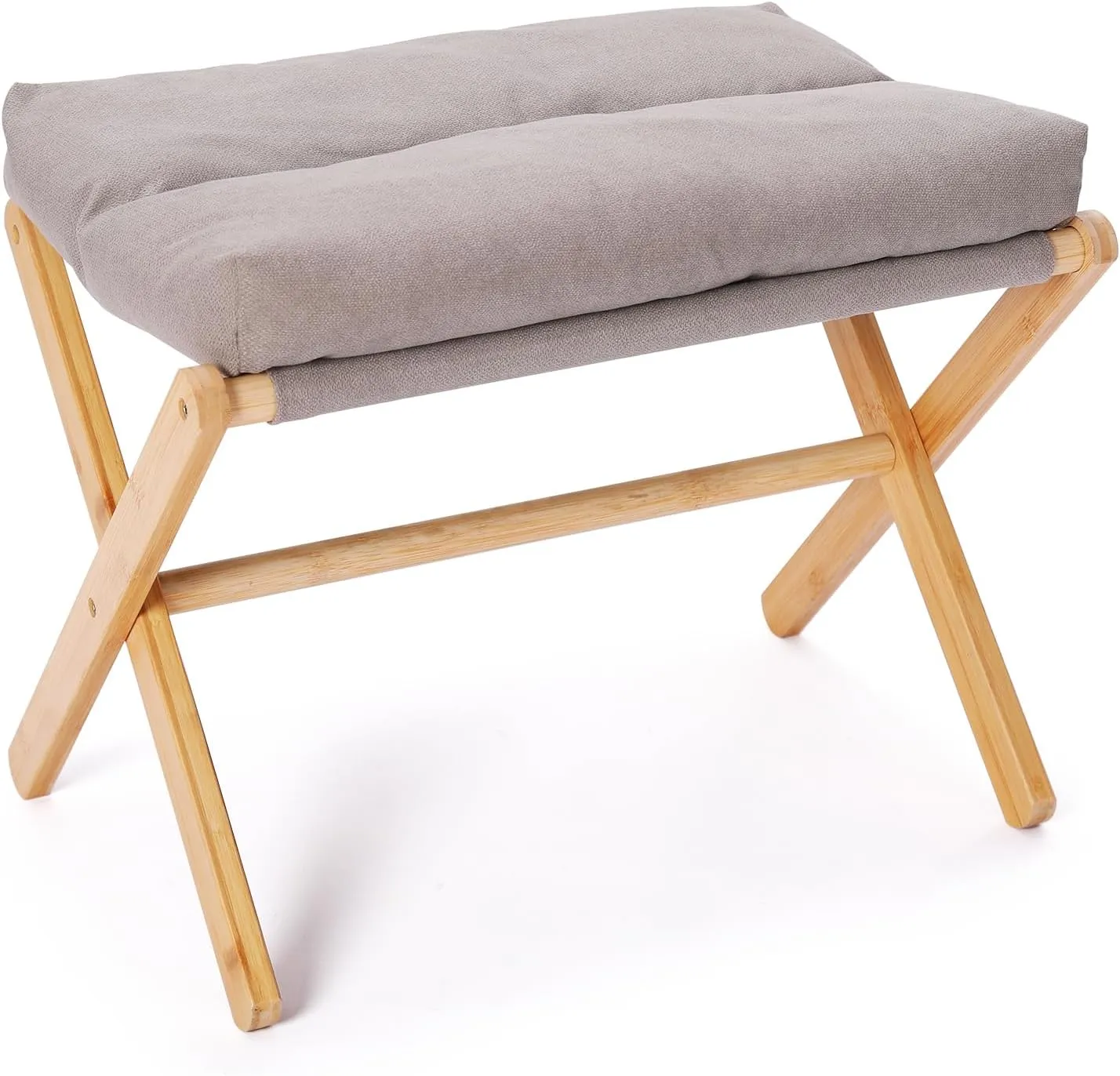 TYYIHUA Folding Foot Stool,Small Ottoman Foot Rest for Couch,Wooden Footstool,Change Shoes Bench,Modern X Ottoman Chair for Living Room, Entryway, Children Room, Bedroom,Caravaning (Light Gray)