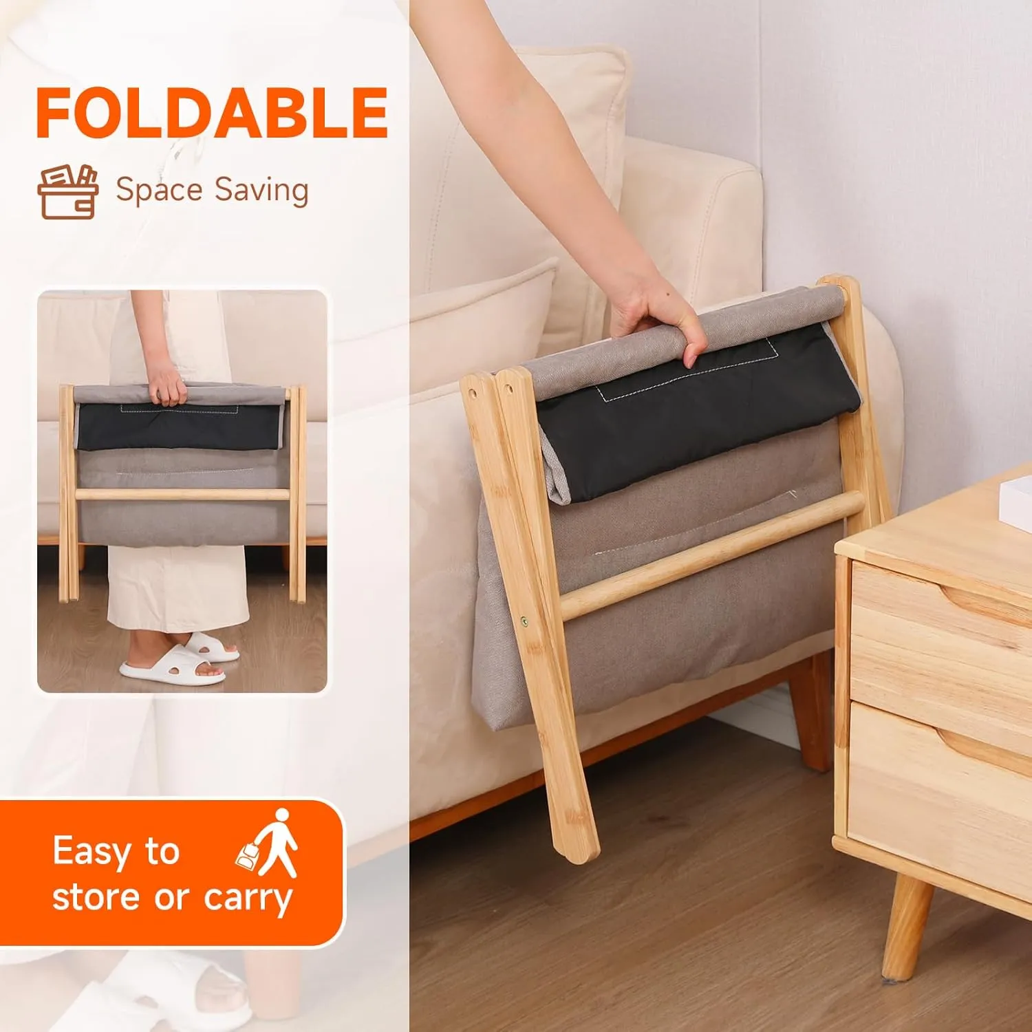 TYYIHUA Folding Foot Stool,Small Ottoman Foot Rest for Couch,Wooden Footstool,Change Shoes Bench,Modern X Ottoman Chair for Living Room, Entryway, Children Room, Bedroom,Caravaning (Light Gray)
