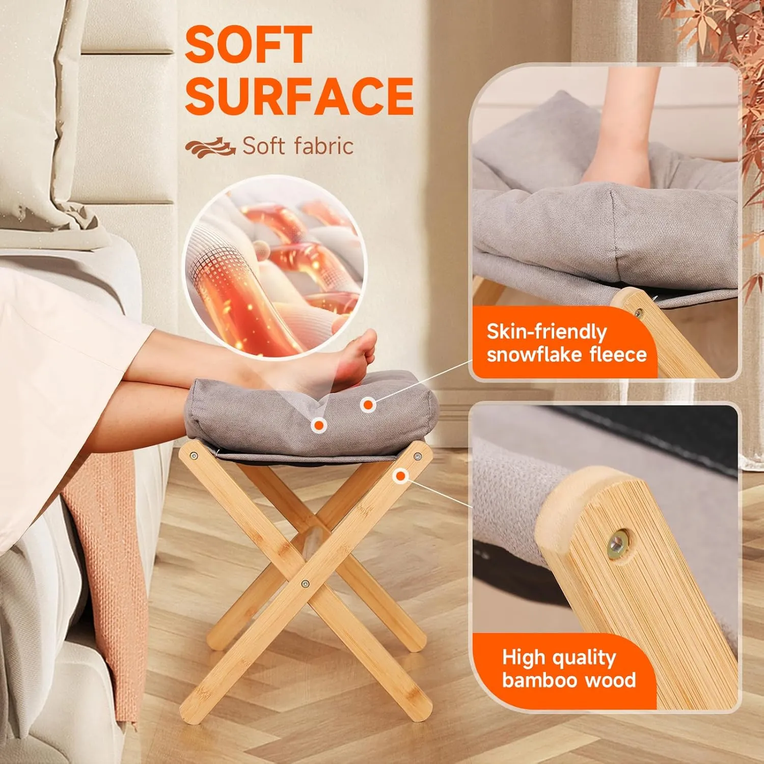 TYYIHUA Folding Foot Stool,Small Ottoman Foot Rest for Couch,Wooden Footstool,Change Shoes Bench,Modern X Ottoman Chair for Living Room, Entryway, Children Room, Bedroom,Caravaning (Light Gray)
