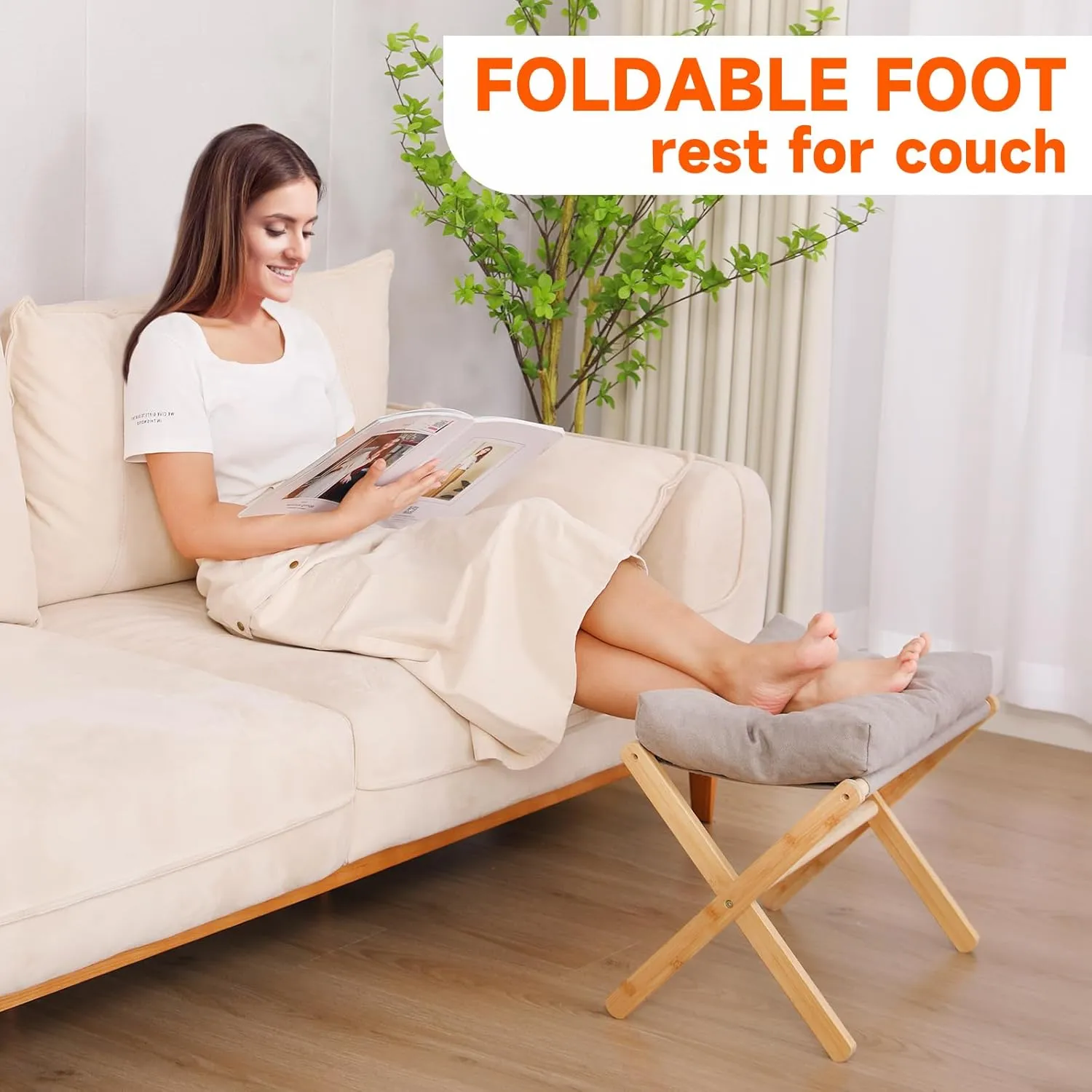 TYYIHUA Folding Foot Stool,Small Ottoman Foot Rest for Couch,Wooden Footstool,Change Shoes Bench,Modern X Ottoman Chair for Living Room, Entryway, Children Room, Bedroom,Caravaning (Light Gray)