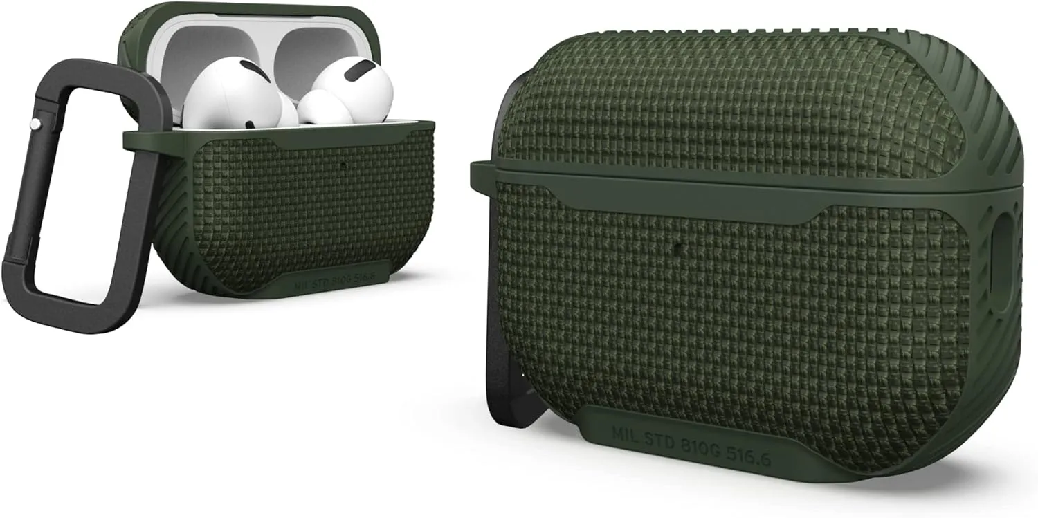 UAG Designed for AirPods Pro Case (2nd Generation 2022) Metropolis Ballistic ARMR Olive Drab - Rugged Protective Case Cover Compatible with MagSafe Charging with Keychain Carabiner by URBAN ARMOR GEAR