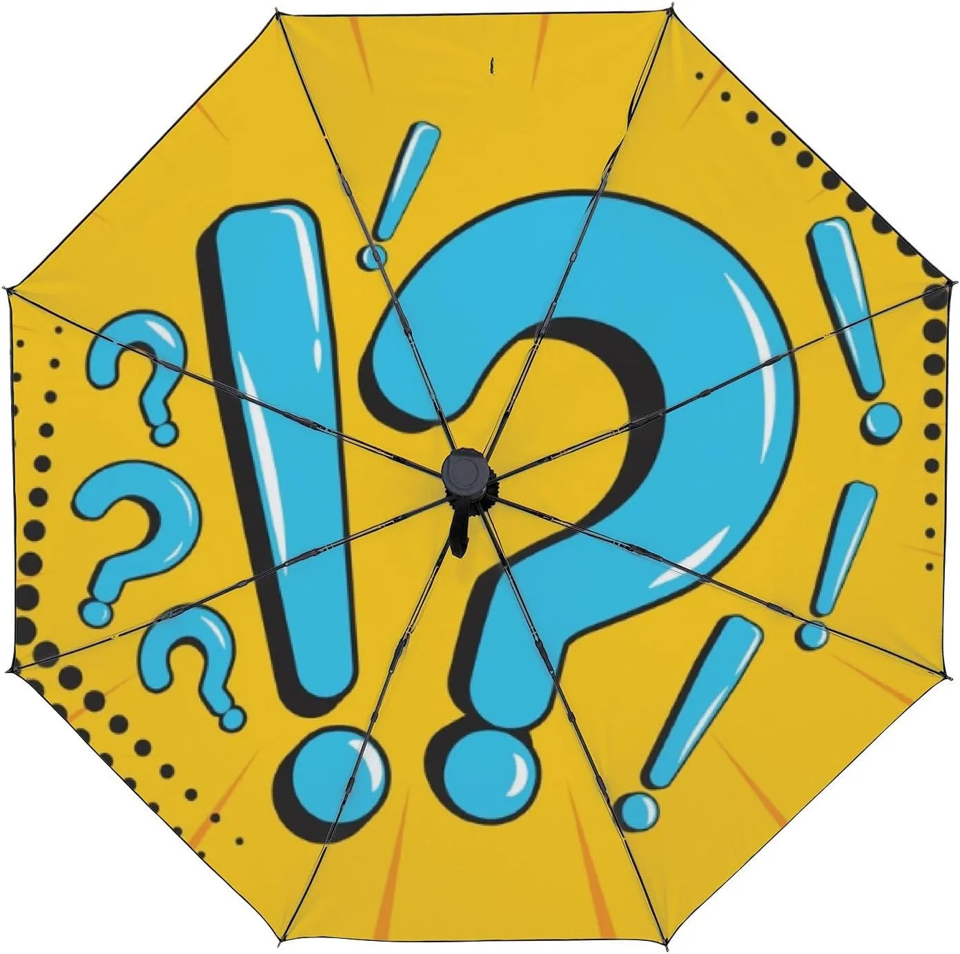 Umbrella Rain Windproof Comic Book Question Marks Automatic Folding Compact Beach Anti-UV Protection Umbrellas Travel Golf Parasol Open Close Men Women Girls Adults