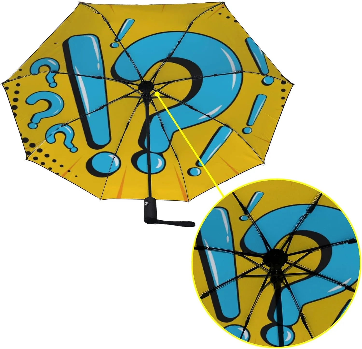 Umbrella Rain Windproof Comic Book Question Marks Automatic Folding Compact Beach Anti-UV Protection Umbrellas Travel Golf Parasol Open Close Men Women Girls Adults
