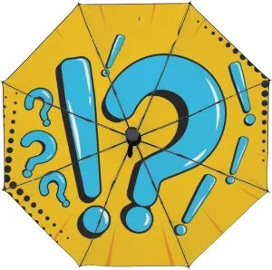 Umbrella Rain Windproof Comic Book Question Marks Automatic Folding Compact Beach Anti-UV Protection Umbrellas Travel Golf Parasol Open Close Men Women Girls Adults