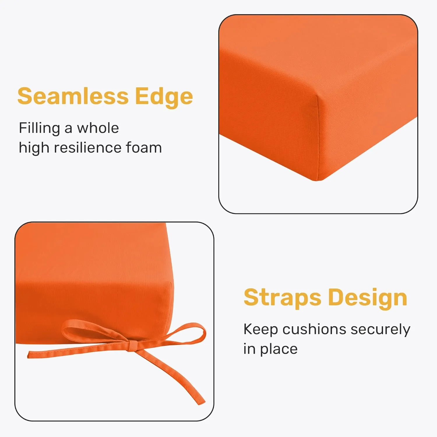 UNIKOME Outdoor Chair Cushions Pack of 4, Water Resistant Patio Cushions with Ties, High Density Sponge Filling Square Corner Seat Cushions for Outdoor Furniture, 18.5"*16"*3", Orange