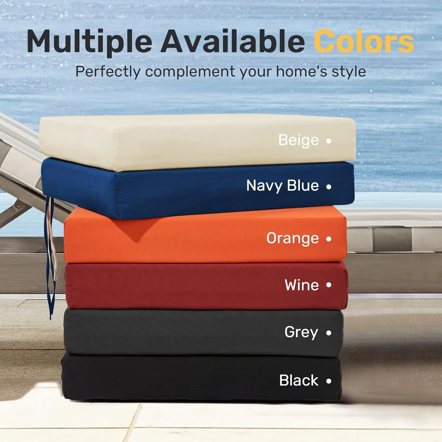 UNIKOME Outdoor Chair Cushions Pack of 4, Water Resistant Patio Cushions with Ties, High Density Sponge Filling Square Corner Seat Cushions for Outdoor Furniture, 18.5"*16"*3", Orange