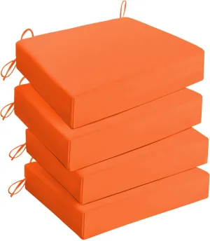 UNIKOME Outdoor Chair Cushions Pack of 4, Water Resistant Patio Cushions with Ties, High Density Sponge Filling Square Corner Seat Cushions for Outdoor Furniture, 18.5"*16"*3", Orange