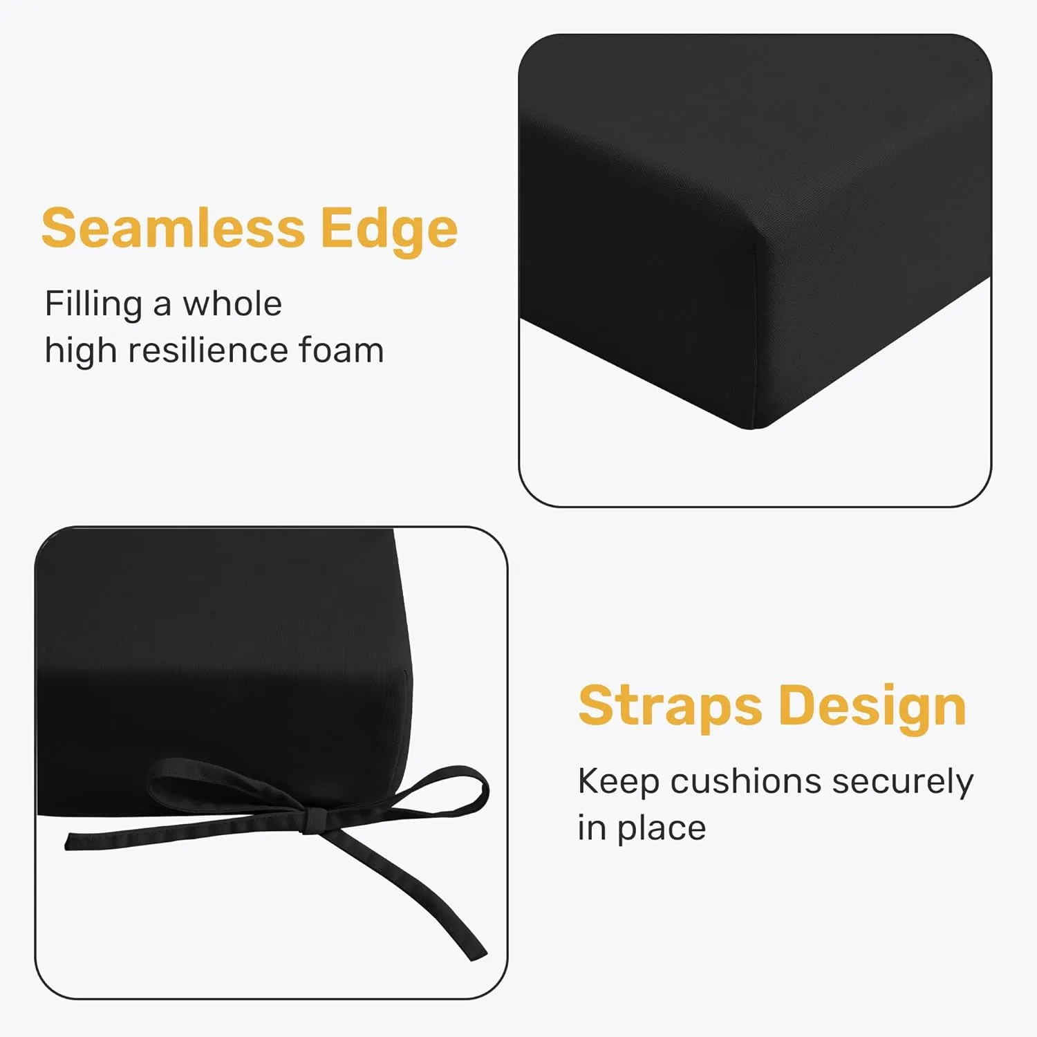 UNIKOME Outdoor Chair Cushions Pack of 4, Water Resistant Patio Cushions with Ties, High Density Sponge Filling Square Corner Seat Cushions for Outdoor Furniture, 18.5"x16"x3", Black
