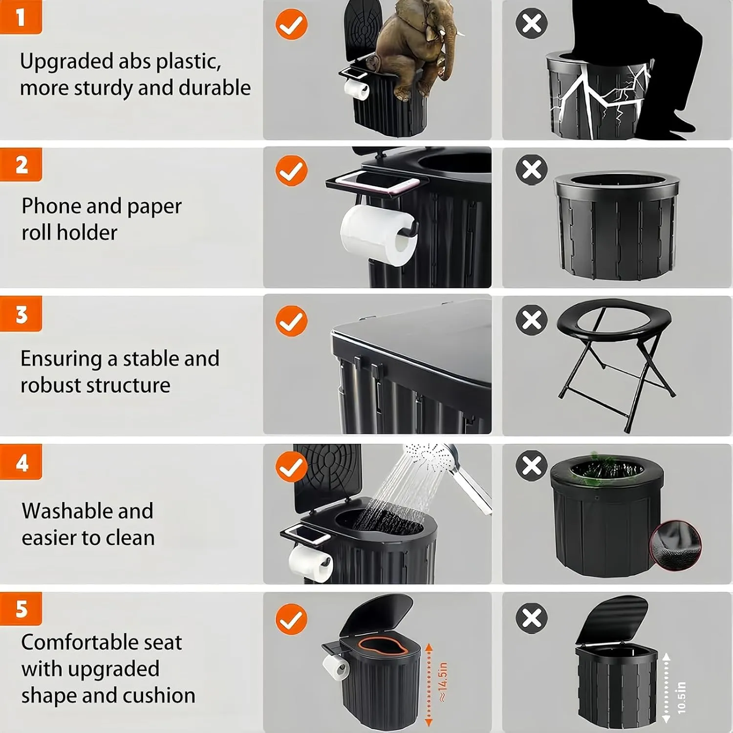 UOPBYEA Portable Camping Toilet for Adults With Cushion, Outdoor Toilet for Camping Toilets Portable Potty for Adults, Emergency Collapsible Toilets for Travel, Tent, Car, Beach, Hiking, Truck Driver