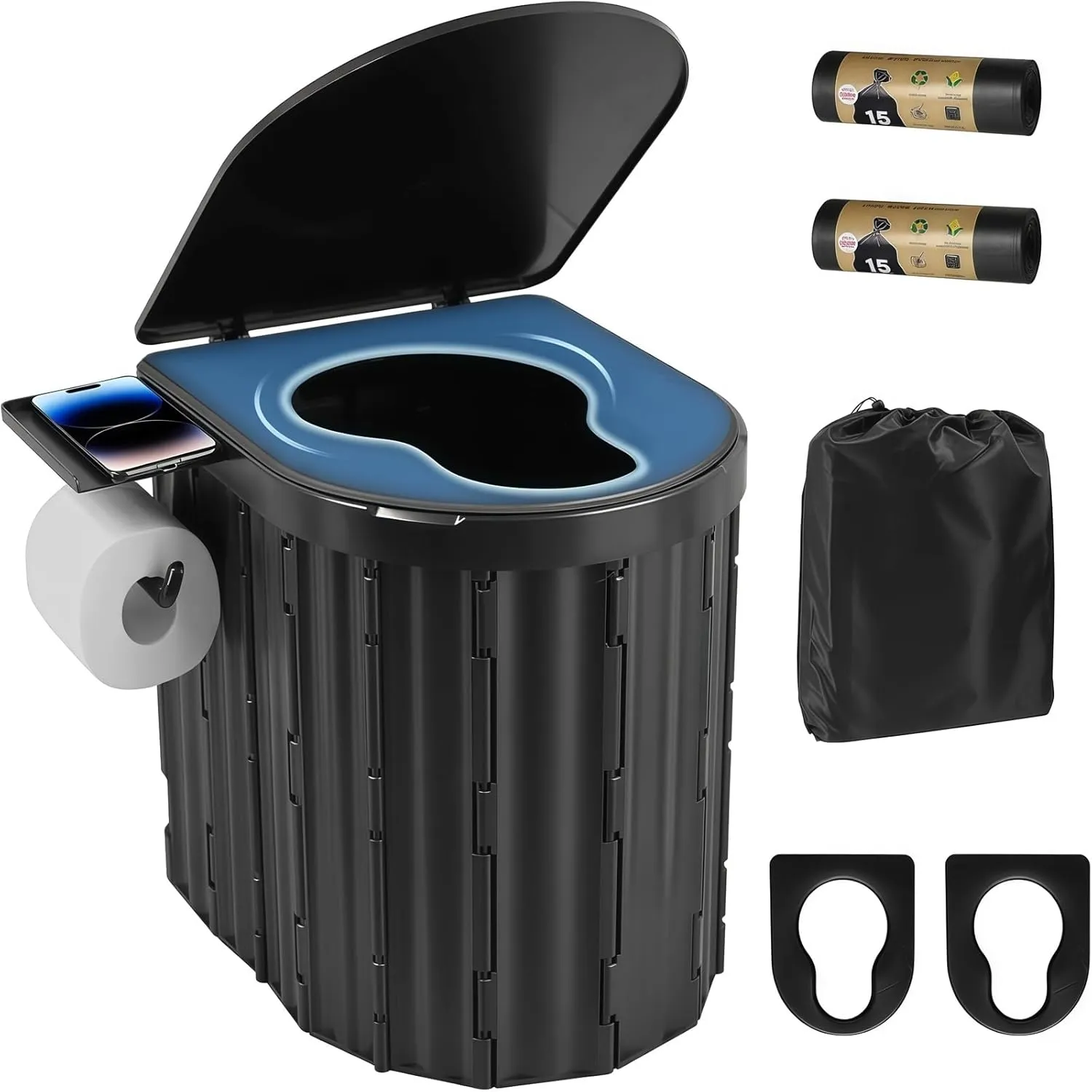 UOPBYEA Portable Camping Toilet for Adults With Cushion, Outdoor Toilet for Camping Toilets Portable Potty for Adults, Emergency Collapsible Toilets for Travel, Tent, Car, Beach, Hiking, Truck Driver
