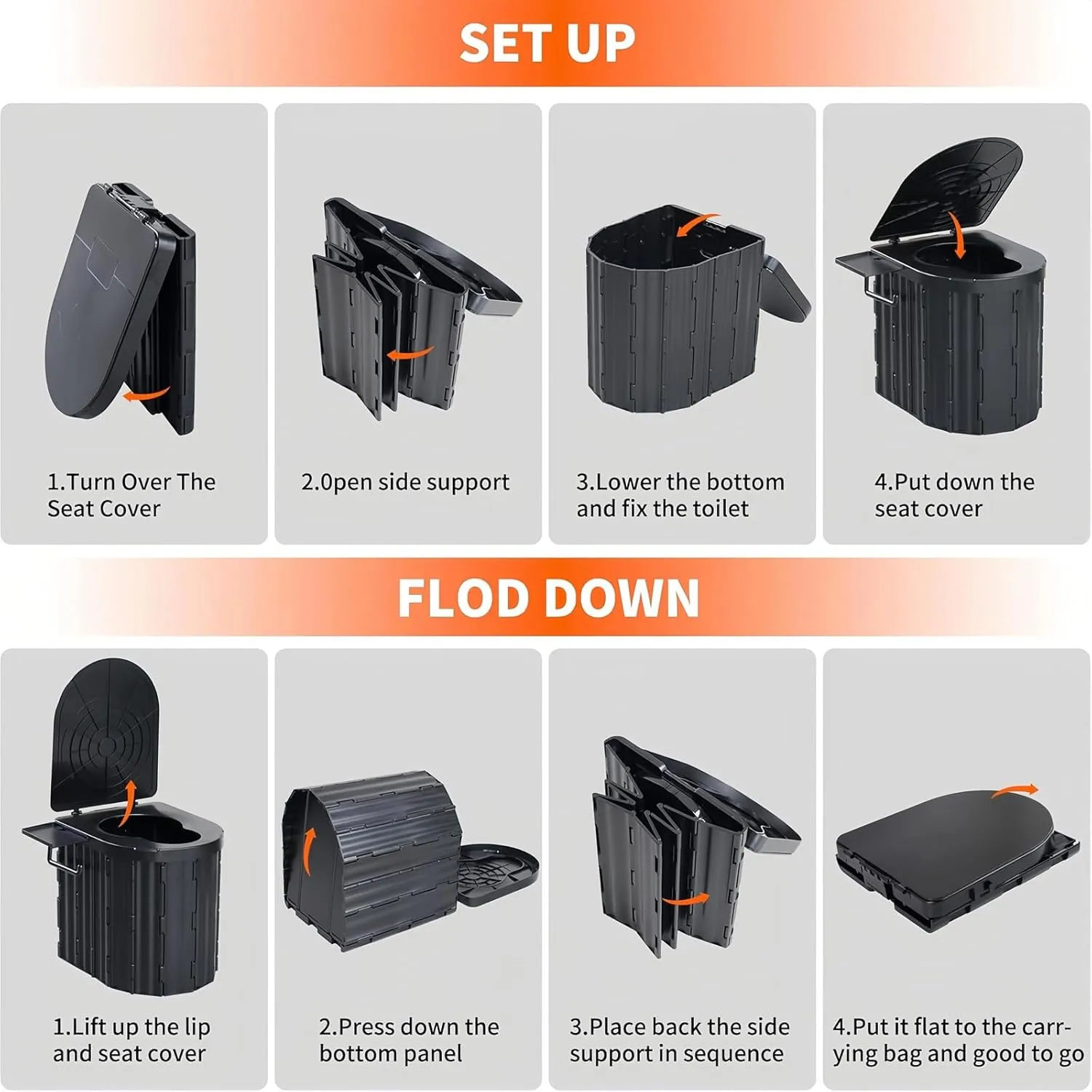 UOPBYEA Portable Camping Toilet for Adults With Cushion, Outdoor Toilet for Camping Toilets Portable Potty for Adults, Emergency Collapsible Toilets for Travel, Tent, Car, Beach, Hiking, Truck Driver
