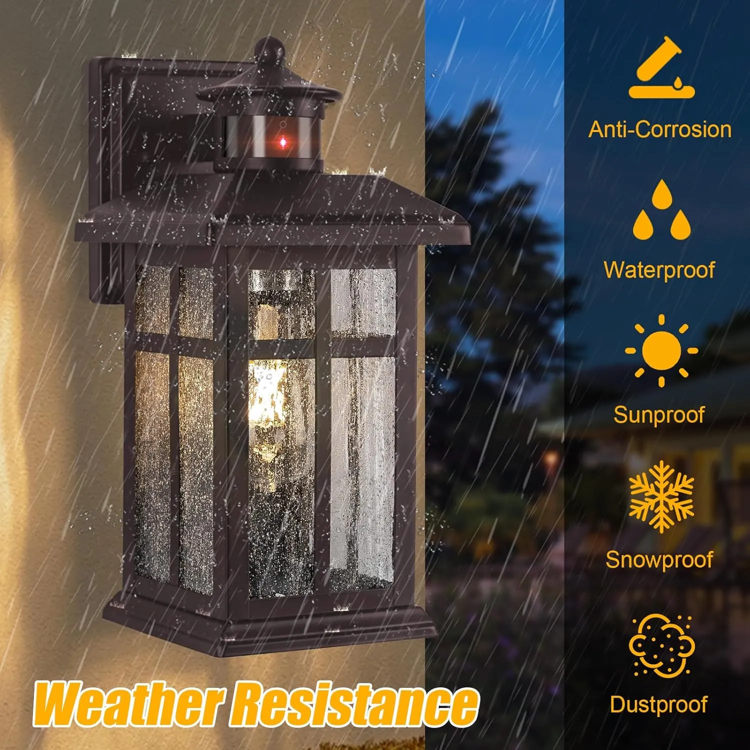 Updated Dusk to Dawn Porch Light, Exterior Light Fixtures Wall Mount Oil Rubbed Bronze, Porch Lights Dusk Dawn Bronze, with E26 Sockets & Tempered Glass, Dusk Till Dawn Outdoor Lighting Fixture