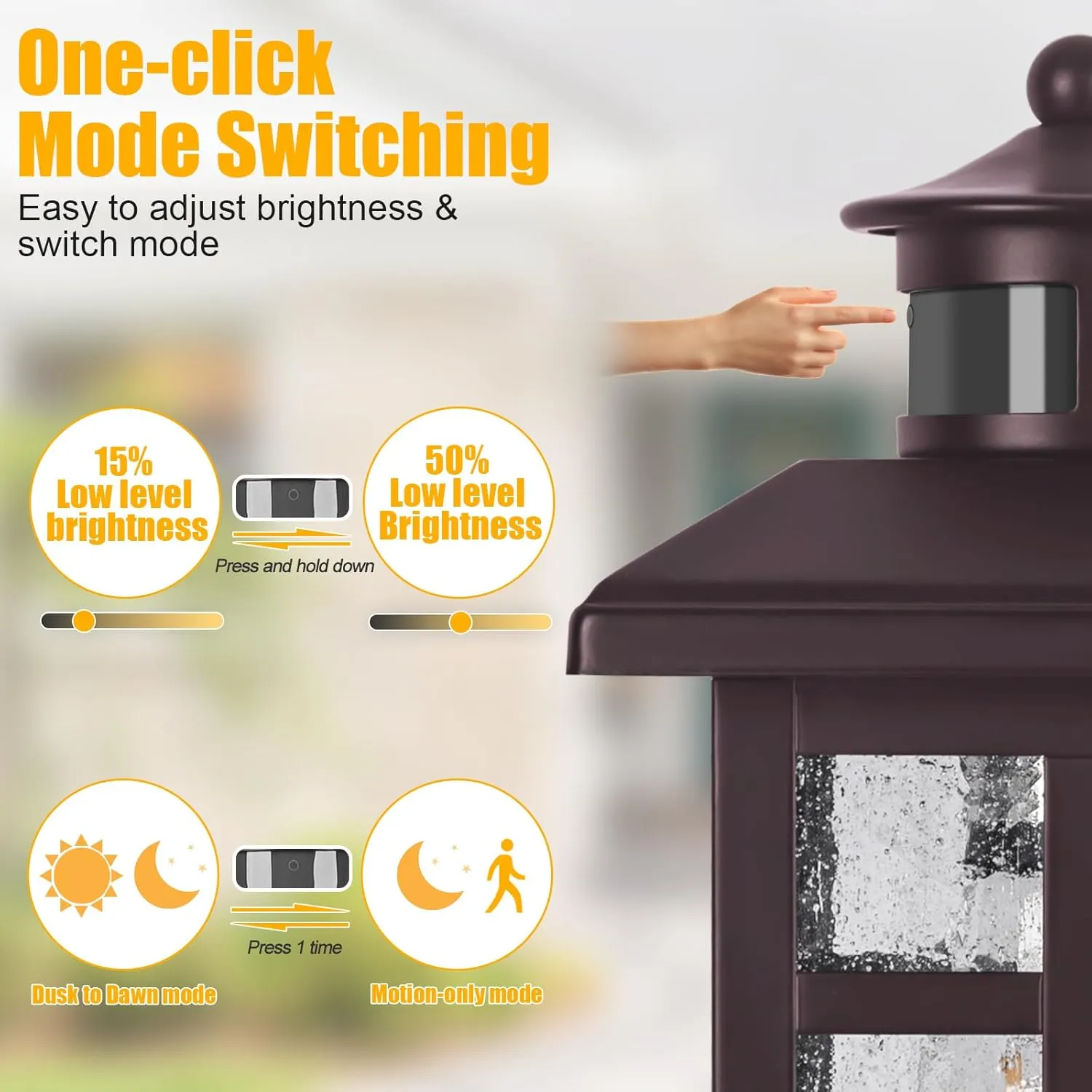 Updated Dusk to Dawn Porch Light, Exterior Light Fixtures Wall Mount Oil Rubbed Bronze, Porch Lights Dusk Dawn Bronze, with E26 Sockets & Tempered Glass, Dusk Till Dawn Outdoor Lighting Fixture