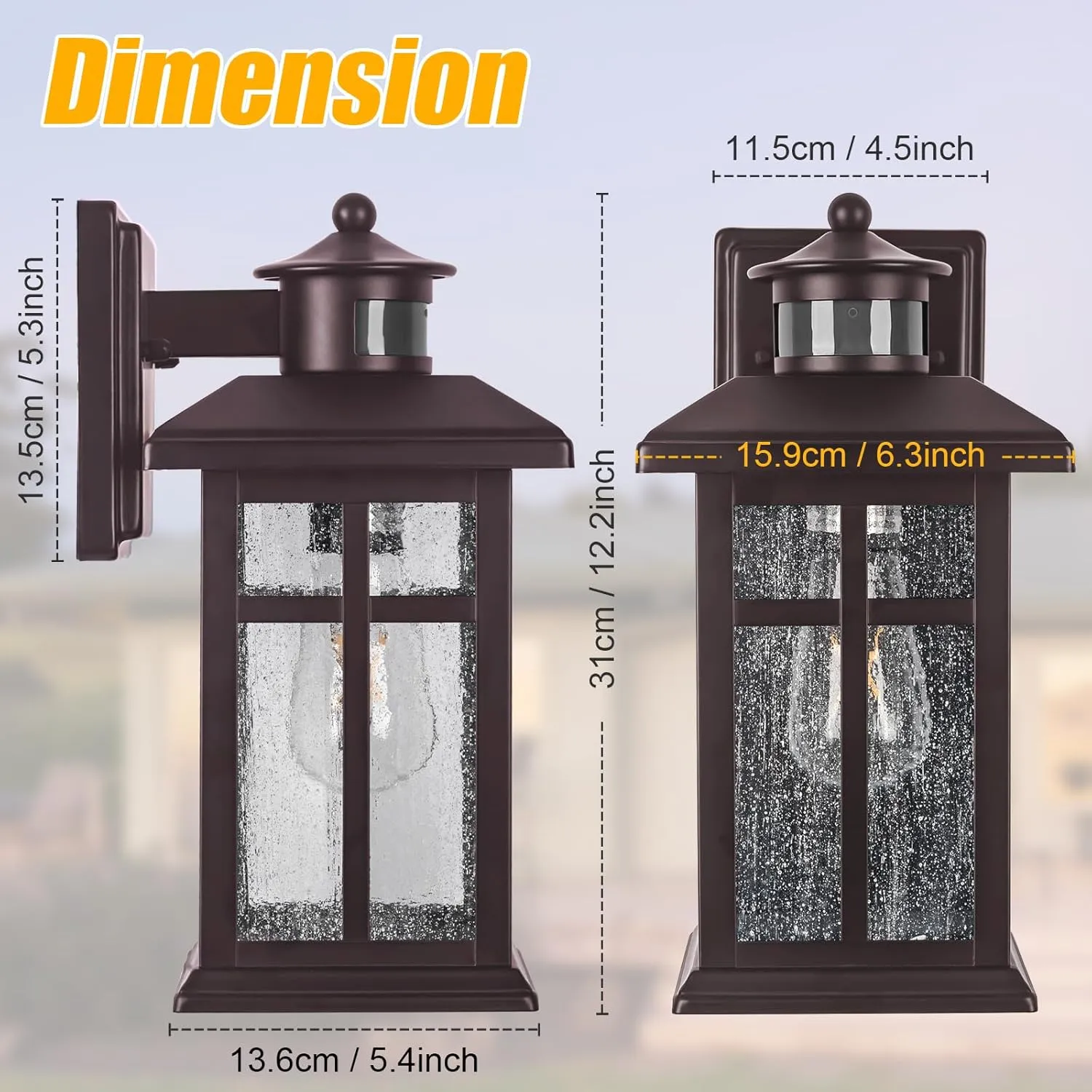 Updated Dusk to Dawn Porch Light, Exterior Light Fixtures Wall Mount Oil Rubbed Bronze, Porch Lights Dusk Dawn Bronze, with E26 Sockets & Tempered Glass, Dusk Till Dawn Outdoor Lighting Fixture