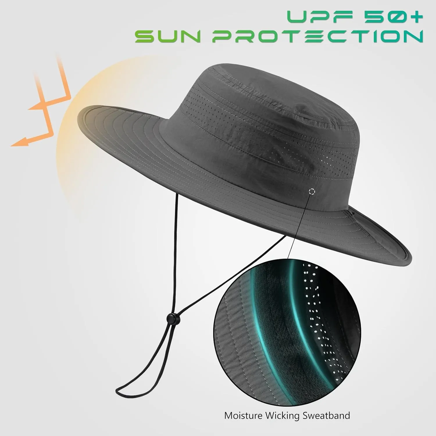 UPF 50  Foldable Brim Water-Resistant Sun Bucket Hat with Laser Perforated Mesh Adjustable for Men Women Outdoor