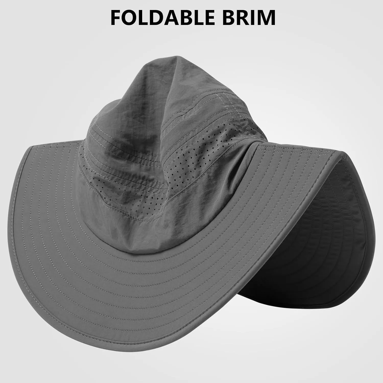 UPF 50  Foldable Brim Water-Resistant Sun Bucket Hat with Laser Perforated Mesh Adjustable for Men Women Outdoor