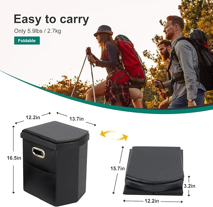 Upgrade XL Portable Toilet for Adults, Extra Large Portable Travel Floding Toilet, Camping Tall Toilets with Lid for Adults and Kids Compact Potty for Car,Hiking,Beach and Camping…