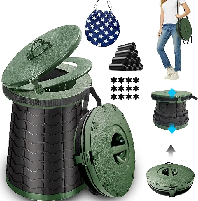 Upgrade XXL Retractable Portable Toilet for Camping Height Adjustable Travel Toilet Foldable Camping Toilet Portable Toilet for Adults Collapsible Stool Camping Toilet with Trash Bag&Star Carry Bag