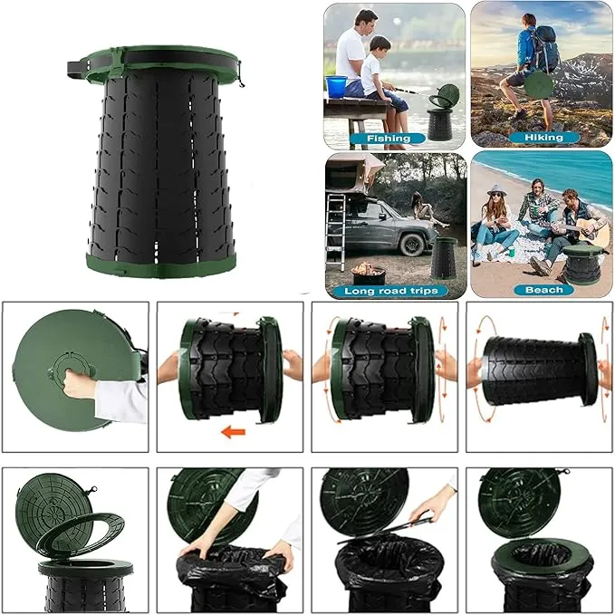 Upgrade XXL Retractable Portable Toilet for Camping Height Adjustable Travel Toilet Foldable Camping Toilet Portable Toilet for Adults Collapsible Stool Camping Toilet with Trash Bag&Star Carry Bag