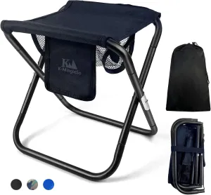 Upgraded 13 Inch Portable Folding Camping Stool with Side Pocket Mesh Pocket and Molle System, Lightweight Foldable Stool for Adults Gardening Travel BBQ Fishing with Carry Bag[Black]