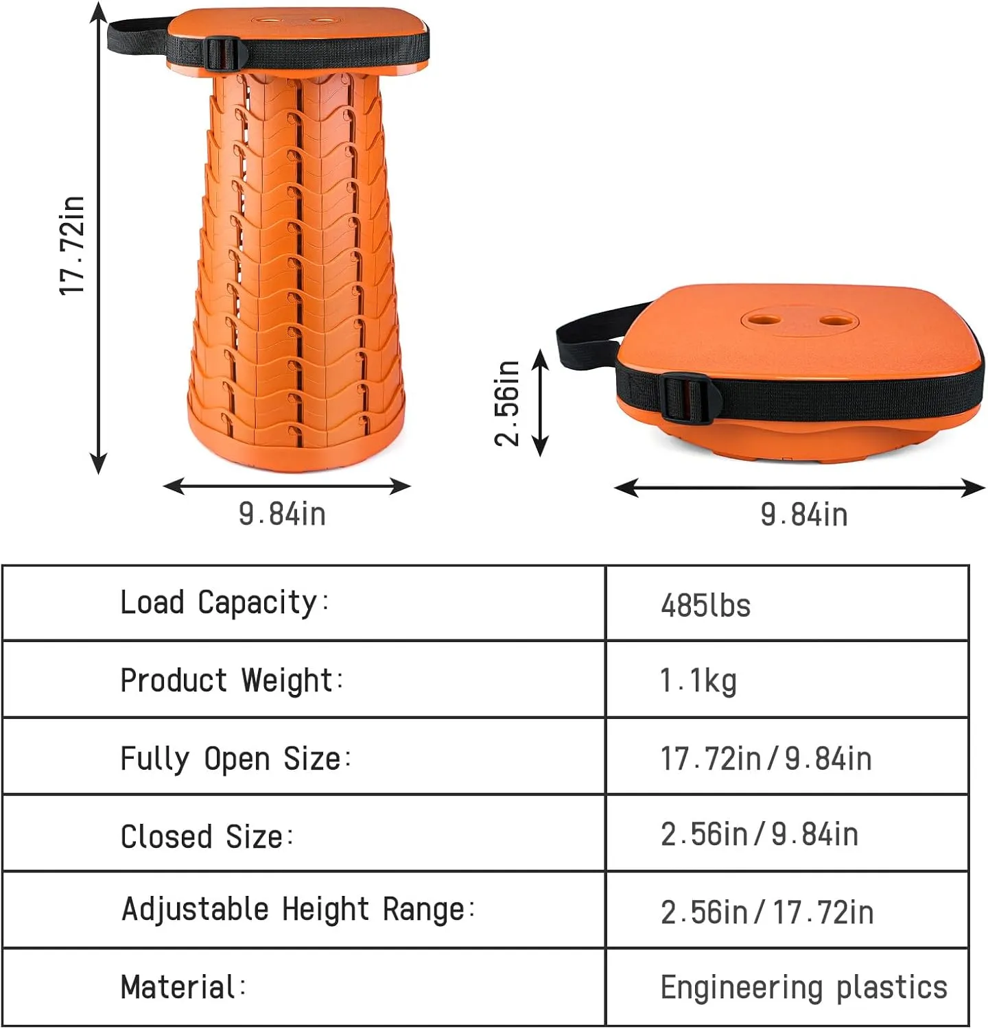 Upgraded Folding Stool - 485lbs Load Capacity,Telescopic Stool,Portable Collapsible Seat for Camping,Fishing,Hiking,Travel