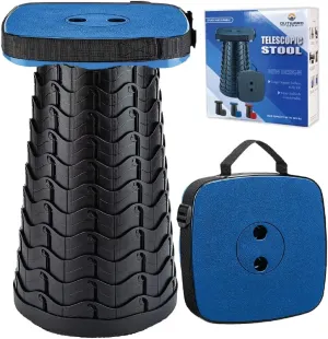 Upgraded Folding Stool Large Square Collapsible Portable Chairs Sturdy Telescopic Stool for Camping Retractable Foldable Light-Weight (Blue)