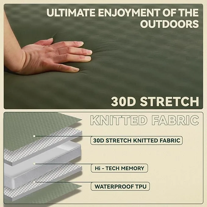 UPWELL Self Inflating Sleeping Pad 4.5" Thickness Camping Mattress with Solid Foam Single Sleeping Mat Portable Fast Inflation for Outdoor Mat Portable Roll Up Bed Green