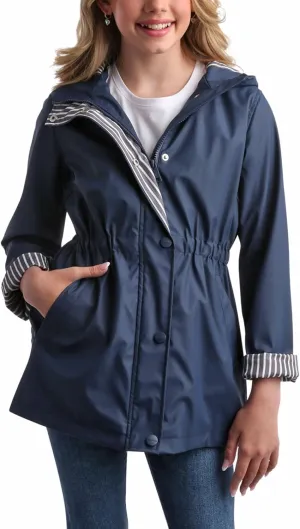 URBAN REPUBLIC Girls Rain Jacket - Slicker Shell Wind & Water Resistant Lightweight Rain Coats for Girls with Pockets (7-16)