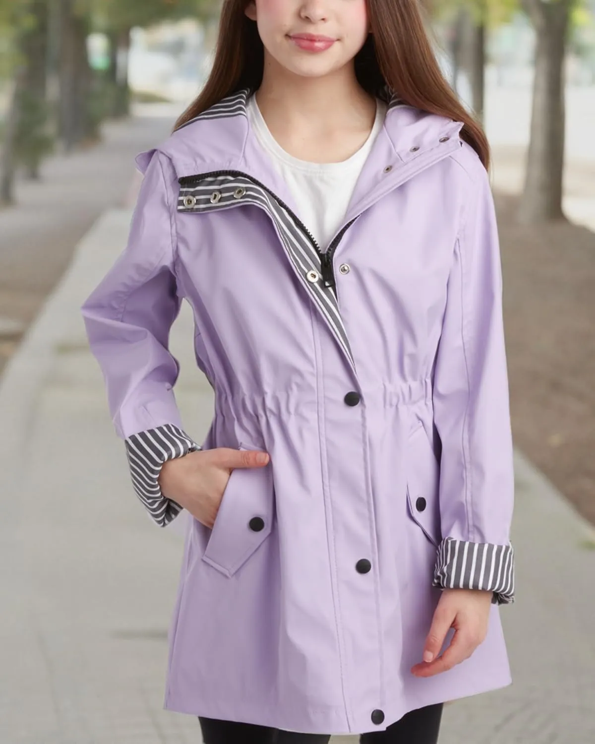 URBAN REPUBLIC Girls Rain Jacket - Waterproof Slicker Shell Anorak Jacket Lightweight Kids Rain Coat with Pockets (7-16)