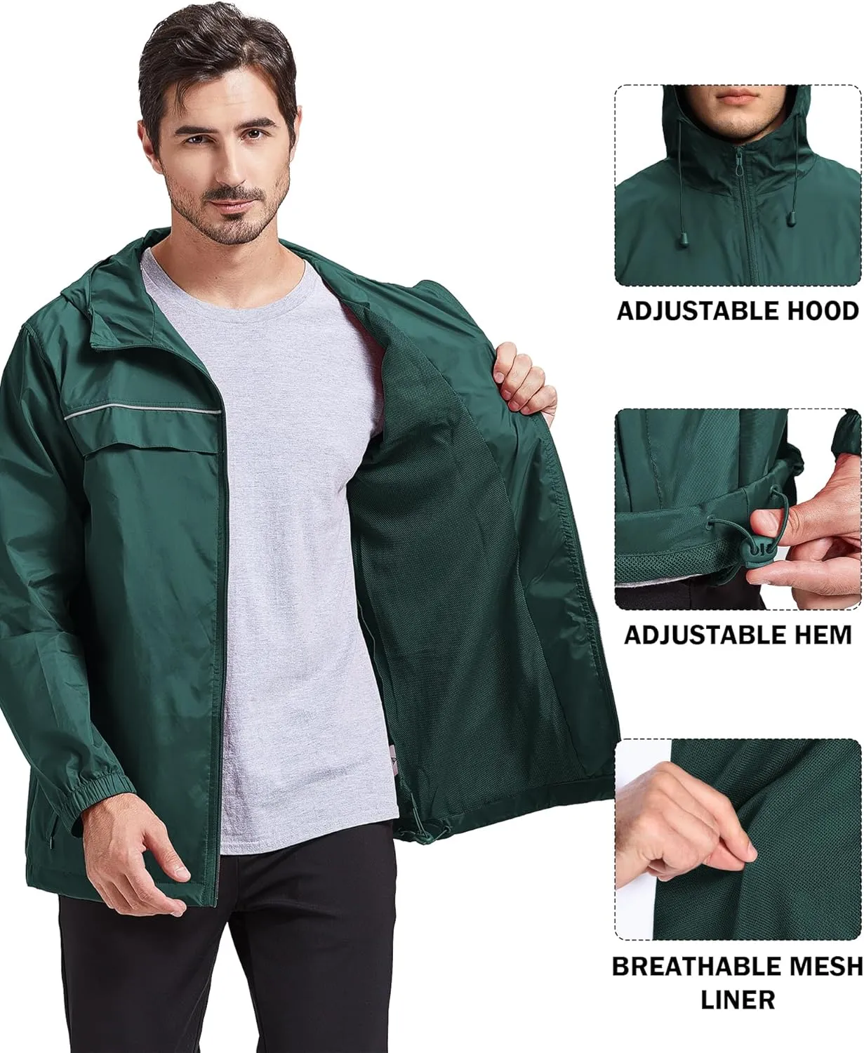 V VALANCH Mens Rain Jacket Waterproof Lightweight Windbreaker with Hood Outdoor Raincoat for Hiking Running Travel