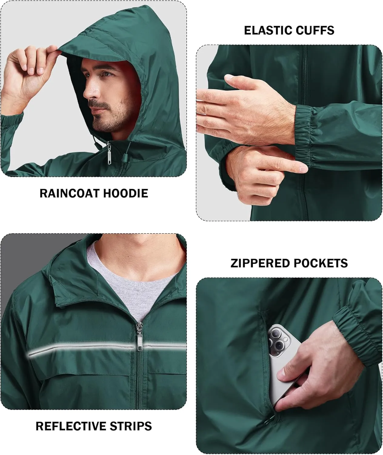 V VALANCH Mens Rain Jacket Waterproof Lightweight Windbreaker with Hood Outdoor Raincoat for Hiking Running Travel
