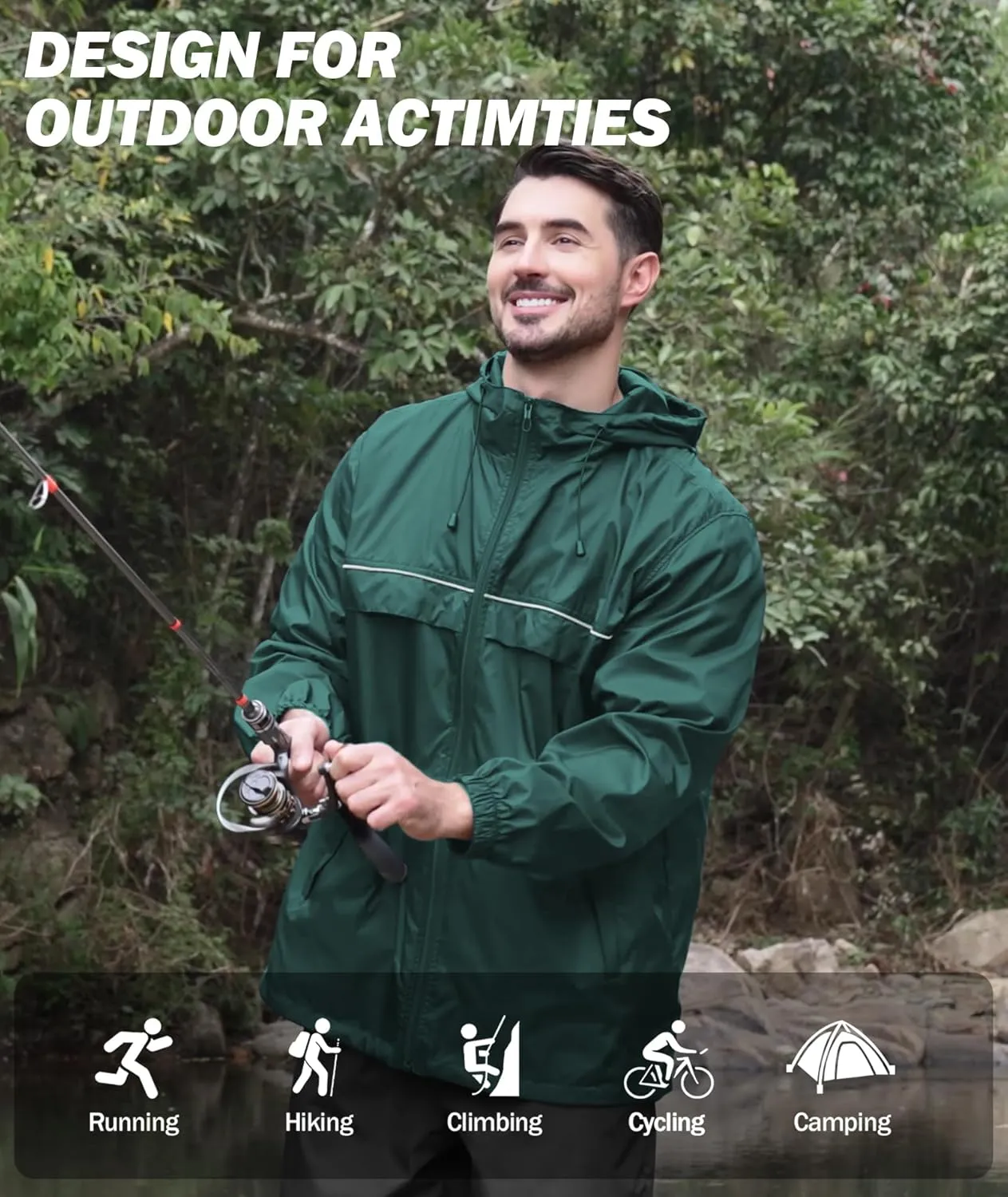 V VALANCH Mens Rain Jacket Waterproof Lightweight Windbreaker with Hood Outdoor Raincoat for Hiking Running Travel