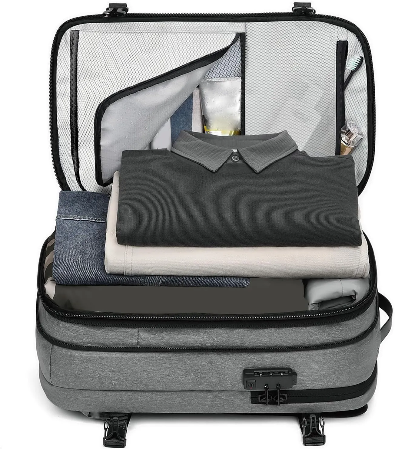 Vacuum Compression Backpack 60L, Expandable Vacuum Backpack Travel, Carry On Air Bag for 17 Inch Laptop Business Travel (Light Grey)