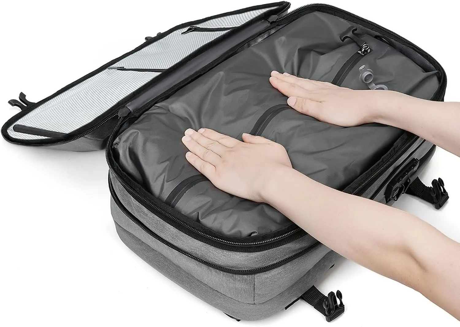 Vacuum Compression Backpack 60L, Expandable Vacuum Backpack Travel, Carry On Air Bag for 17 Inch Laptop Business Travel (Light Grey)