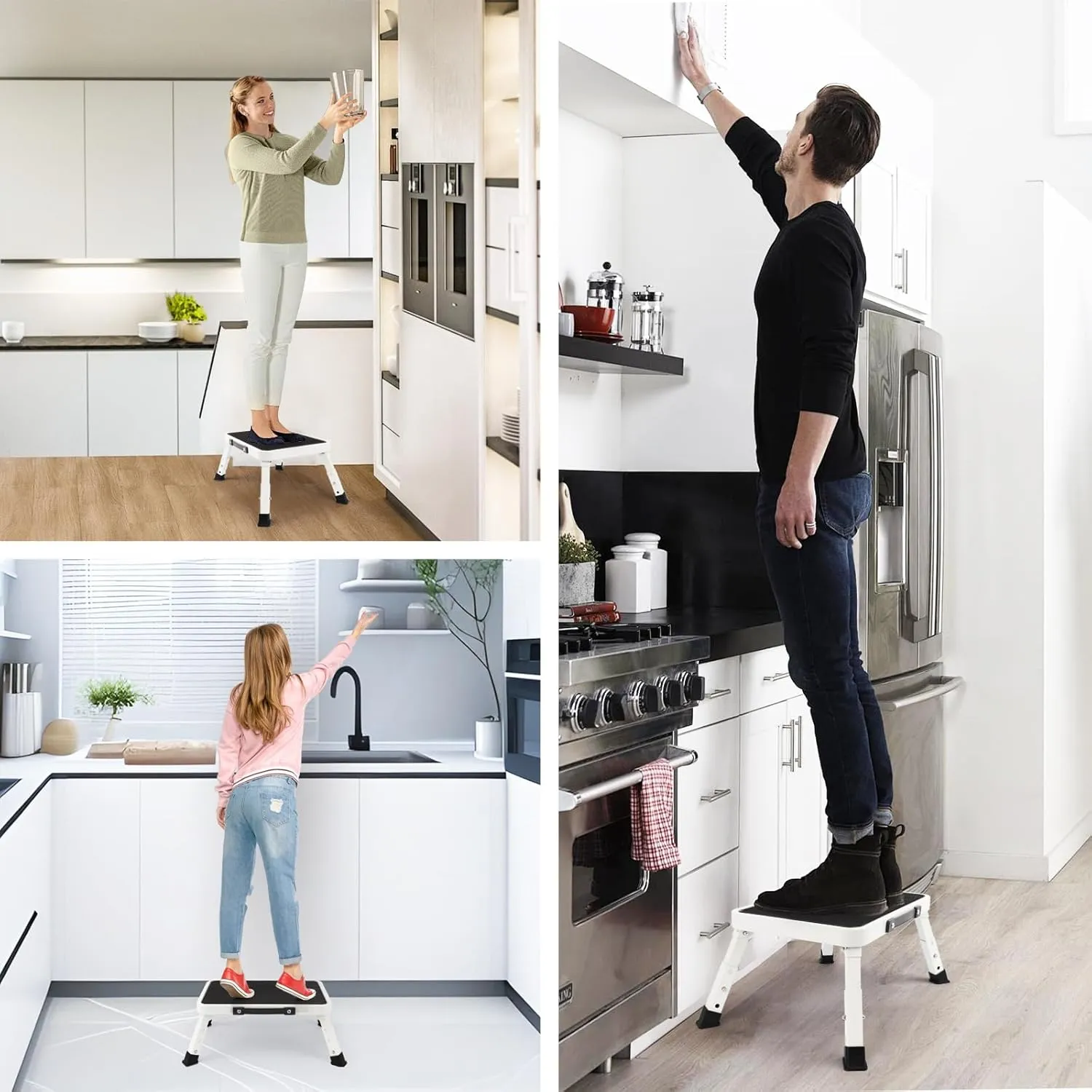 Valeo Folding Step Stool, Adjustable Step Stool with Non-Slip Platform, 330 Lbs Capacity, Step Ladder for Adults or Kids in Kitchen, Bathroom, RV, Camping, Office, White