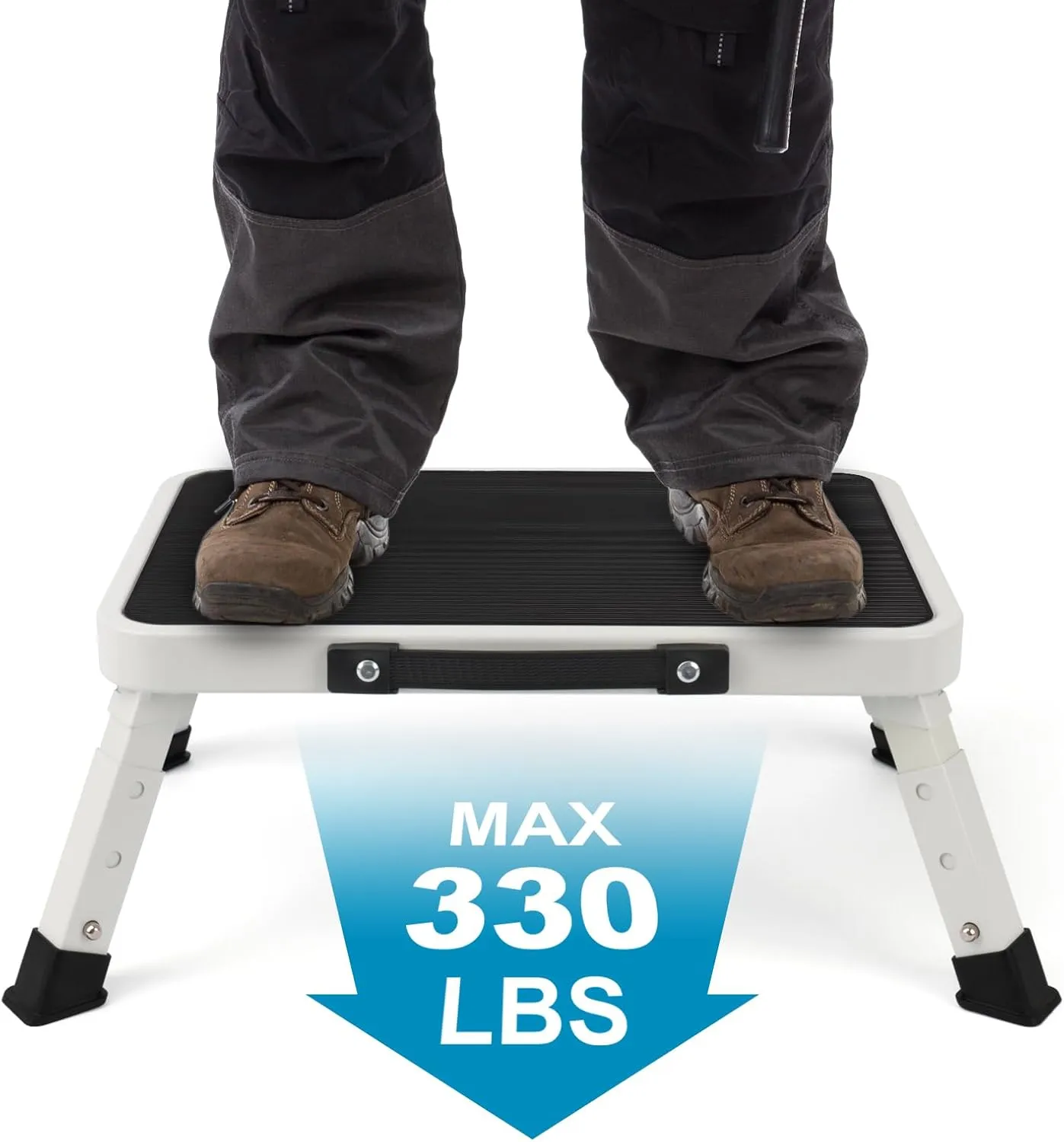 Valeo Folding Step Stool, Adjustable Step Stool with Non-Slip Platform, 330 Lbs Capacity, Step Ladder for Adults or Kids in Kitchen, Bathroom, RV, Camping, Office, White