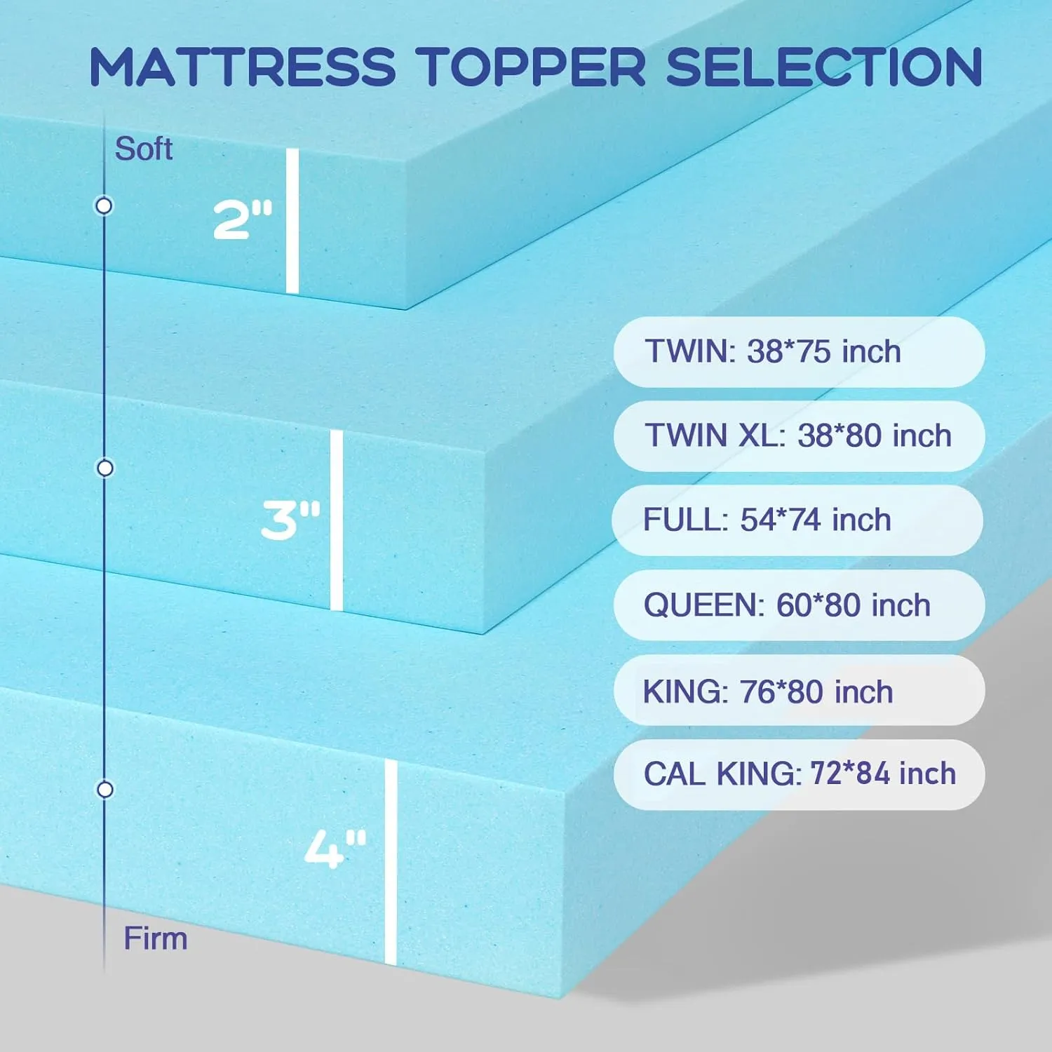 VALUXE Full Mattress Topper 2 Inch Cooling Gel Memory Foam, CertiPUR-US Certified Topper & Pad for Back Pain Relief, Soft Breathable Bedding with Pressure Relief (Blue)