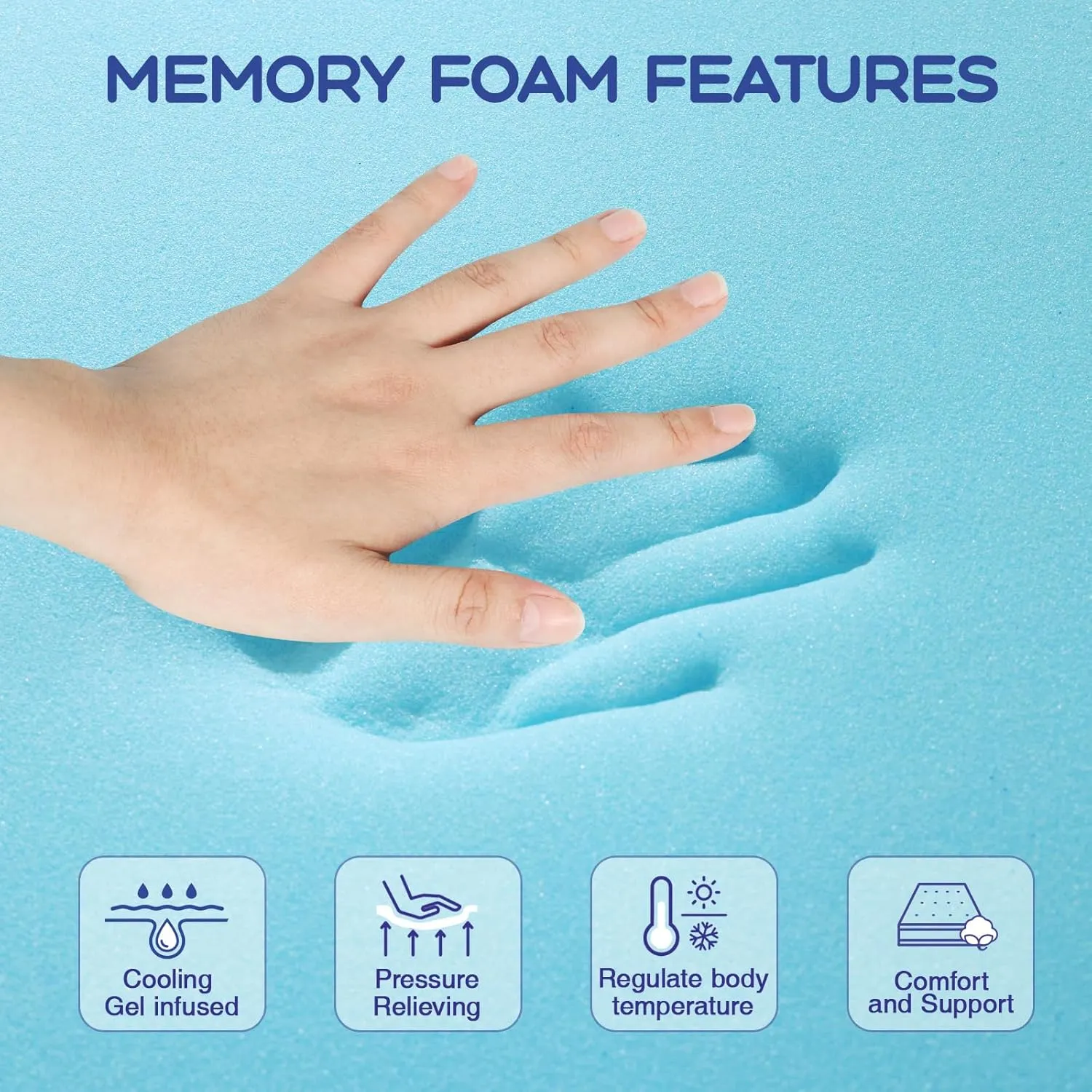 VALUXE Full Mattress Topper 2 Inch Cooling Gel Memory Foam, CertiPUR-US Certified Topper & Pad for Back Pain Relief, Soft Breathable Bedding with Pressure Relief (Blue)