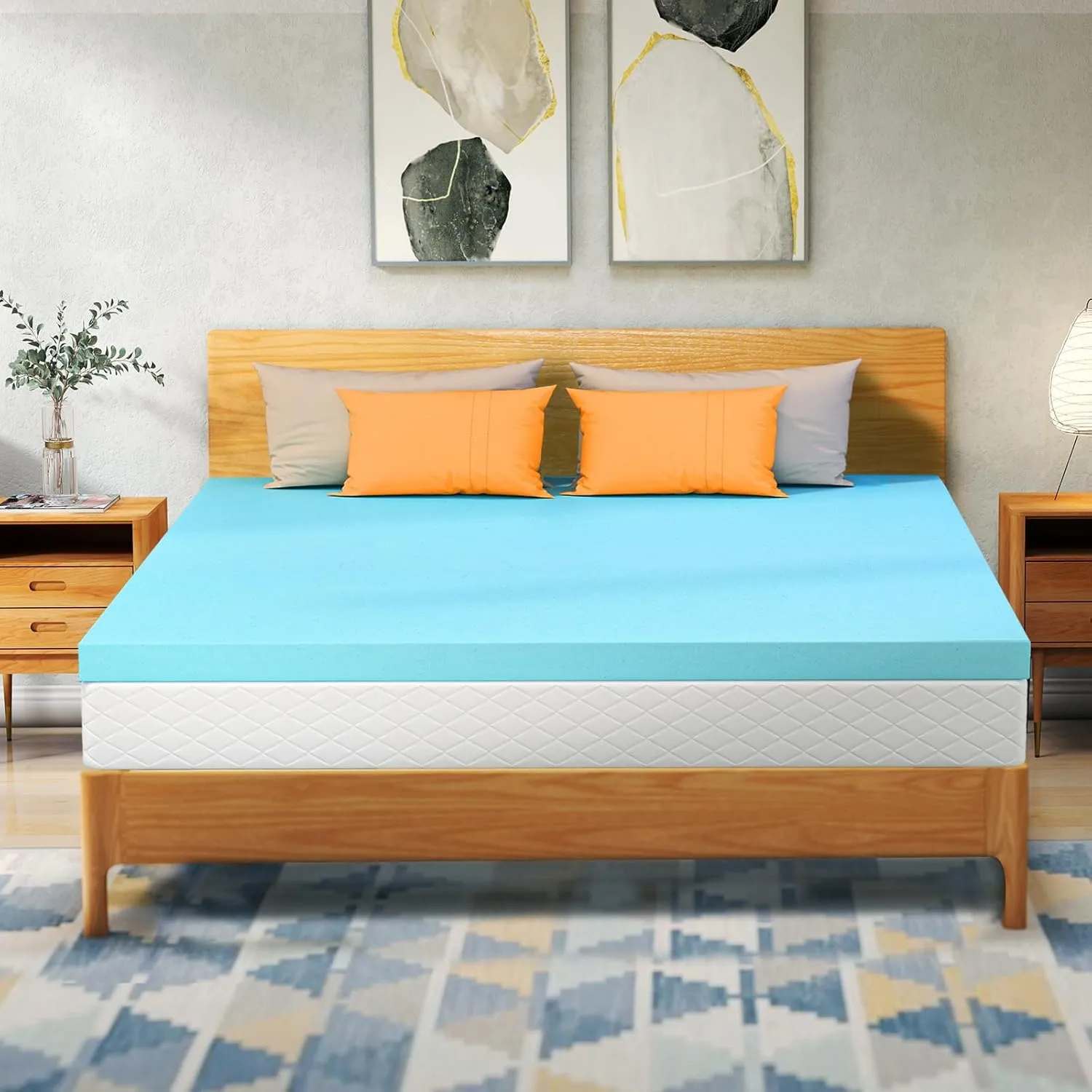 VALUXE Full Mattress Topper 2 Inch Cooling Gel Memory Foam, CertiPUR-US Certified Topper & Pad for Back Pain Relief, Soft Breathable Bedding with Pressure Relief (Blue)